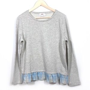 L Vineyard Vines Gray Pullover Sweater Plaid Hem